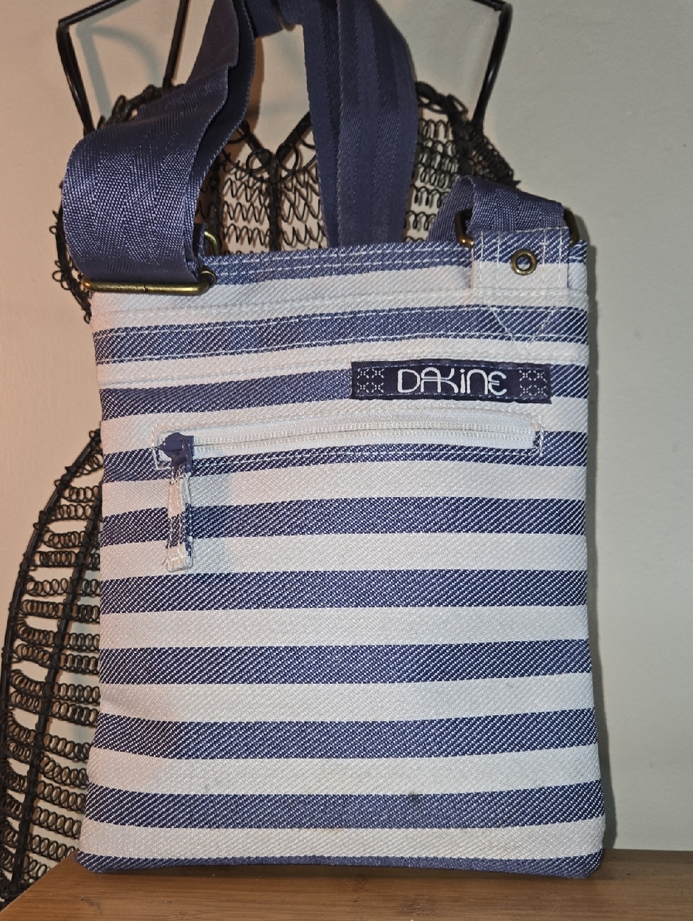 Dakine Navy and White Striped Crossbody Pouch